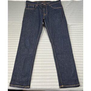 Nudie Jeans Co Lean Dean Jeans Mens 36x32 Dark Indigo Dry 16 Dips Made in Italy